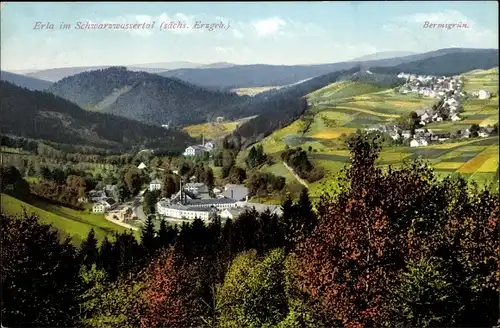 Ak Erla Schwarzenberg Erzgebirge, Blick ins Schwarzwassertal, Panorama, Bermsgrün