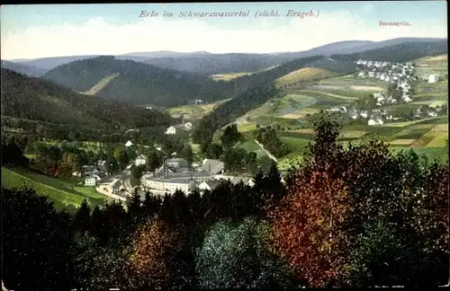 Ak Erla Schwarzenberg im Erzgebirge Sachsen, Panorama, Schwazwassertal, Bermsgrün