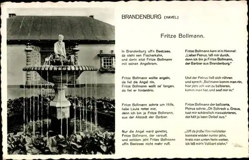Gedicht Ak Brandenburg an der Havel, Fritze Bollmann, Brunnen