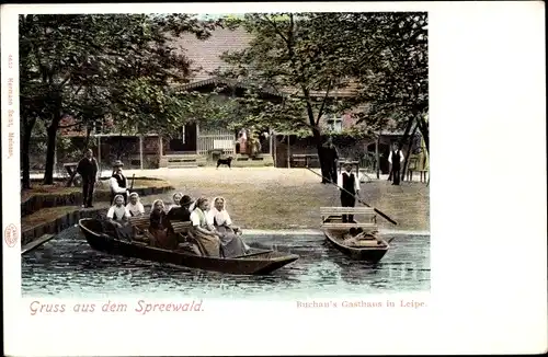 Ak Leipe Lübbenau im Spreewald, Buchaus Gasthaus, Spreewaldkahn
