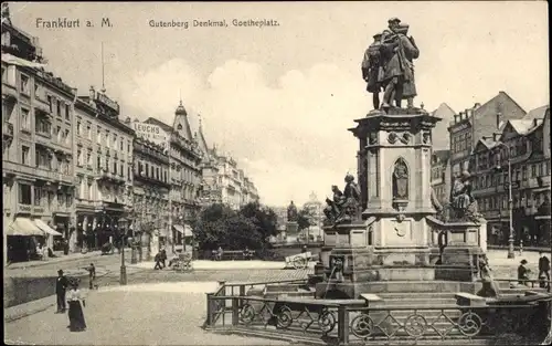 Ak Frankfurt am Main, Gutenbergdenkmal, Goetheplatz, Brunnen