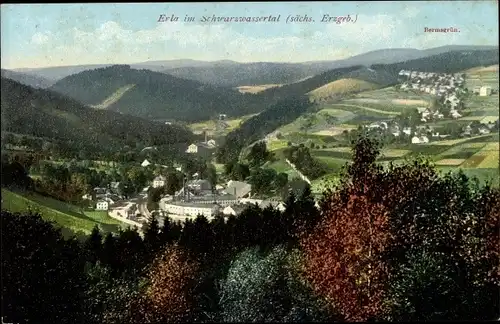 Ak Erla Schwarzenberg im Erzgebirge Sachsen, Panorama, Schwarzwassertal, Bermsgrün