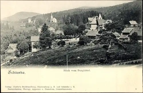 Ak Schierke Wernigerode am Harz, Blick vom Burghotel, Teilansicht, Kirche