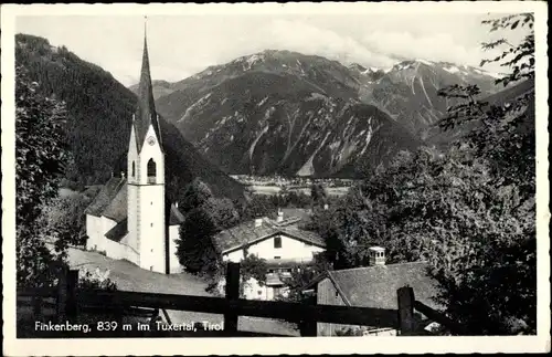 Ak Finkenberg im Tuxertal Tirol, Kirchturm, Gebirge