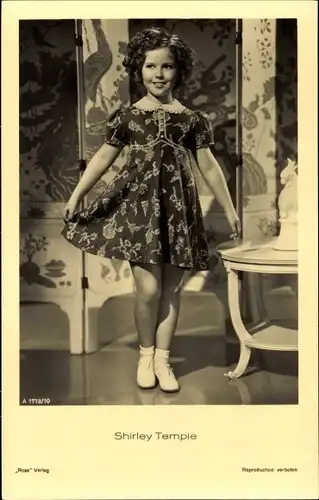 Ak Schauspielerin Shirley Temple, Portrait im Kleidchen