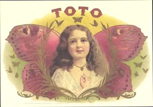 Ak Toto, Mädchen mit Schmetterlingsflügeln, Schmetterlinge, Cigar Labels, Reklame
