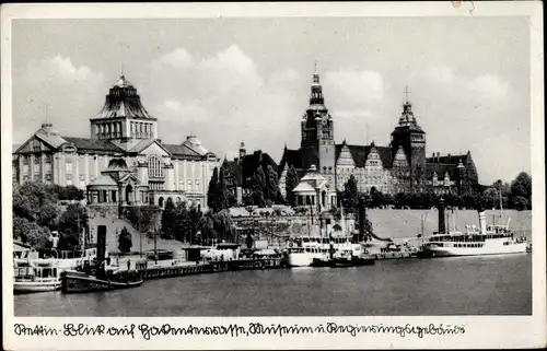 Ak Szczecin Stettin Pommern, Hakenterrasse, Museum, Regierungsgebäude