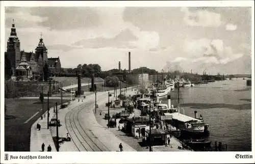 Ak Szczecin Stettin Pommern, Blick auf die Oder mit der Hakenterrasse