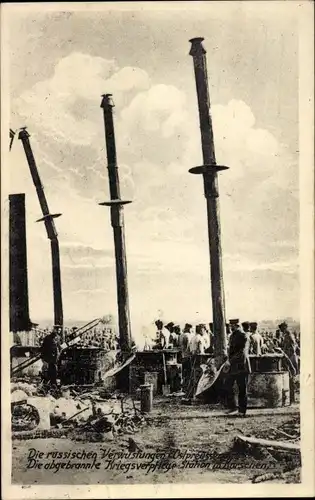 Ak Korsze Korschen Ostpreußen, Die abgebrannte Kriegsverpflege-Station, I. WK