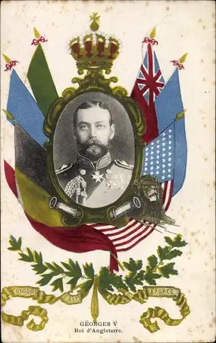 Passepartout Ak König Georg V von Großbritannien, King George V, Fahnen, Portrait