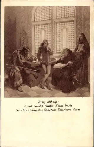 Künstler Ak Mihaly, Z., Szent Gellert tanitja Szent Imret