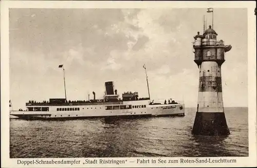 Ak Doppel-Schraubendampfer Stadt Rüstringen, Fahrt in See zum Roten-Sand-Leuchtturm