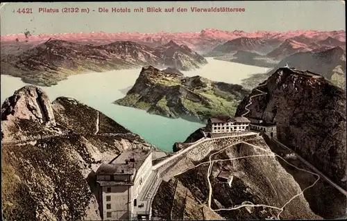 Ak Kanton Luzern Schweiz, Pilatus, Hotel mit Blick auf den Vierwaldstättersee