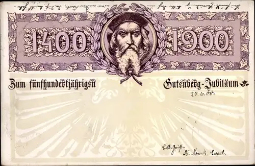 Litho 500 jähriges Gutenberg Jubiläum 1900