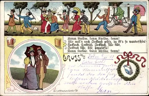 Litho Seckbach Frankfurt am Main, Komm Karline komm, wir woll'n nach Seckbach geh'n