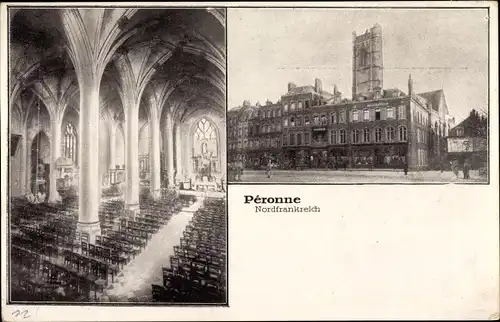 Ak Péronne Somme, Kircheninneres, Straßenpartie