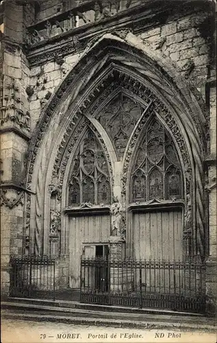 Ak Moret sur Loing Seine et Marne, Portail de l'Église