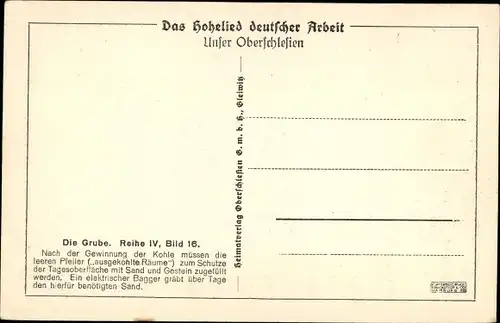 Ak Oberschlesien, Eimerkettenbagger, Das Hohelied deutscher Arbeit, Die Grube IV 16