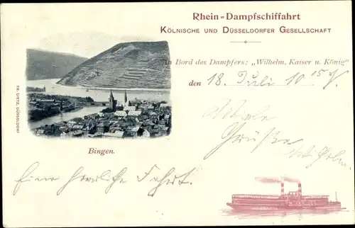 Ak Bingen am Rhein, Dampfer Wilhelm, Kaiser und König, Rhein Dampfschifffahrt