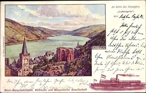 Ak Bacharach am Rhein, Stadtansicht, Dampfer Lohengrin