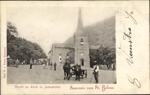 Ak Jamestown St. Helena, Markt en Kerk, Kirche, Markt