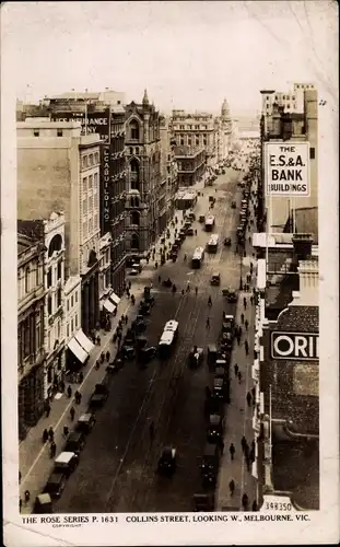 Ak Melbourne Victoria Australien, Collins Street, looking West