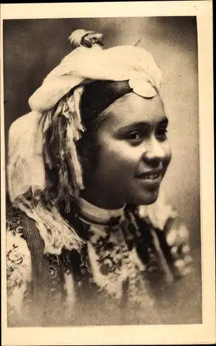 Ak Marrakesch Marokko, Fatima, Junges Mädchen mit Kopfschmuck