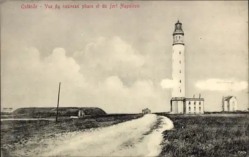 Ak Ostende Westflandern, vue du nouveau phare et du fort Napoléon