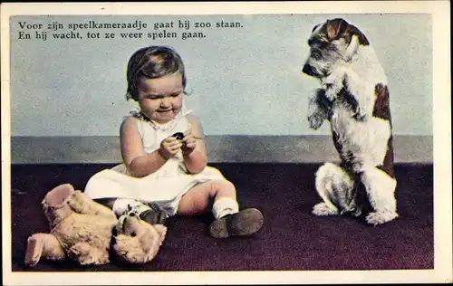 Ak Hund macht Männchen, Baby, Teddy