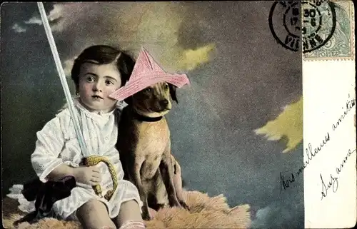 Ak Kind mit Säbel und Hund