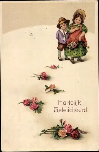 Ak Glückwunsch Geburtstag, Kinder und Rosen