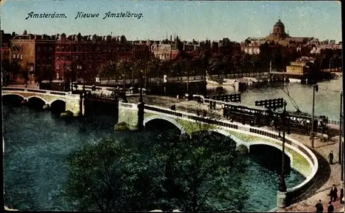 Ak Amsterdam Nordholland Niederlande, Nieuwe Amstelbrug