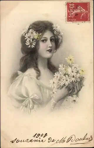 Künstler Ak Wichera, Portrait einer jungen Frau, Blumen, Munk Nr. 322