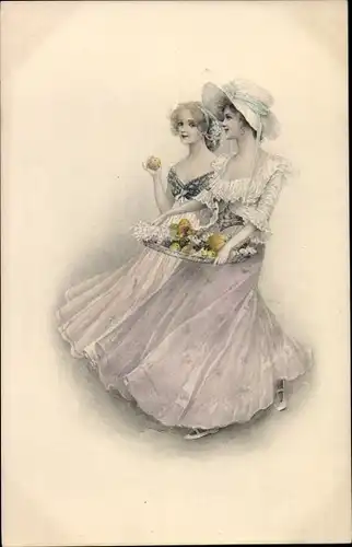 Ak Zwei junge Frauen, Obst, Tablett