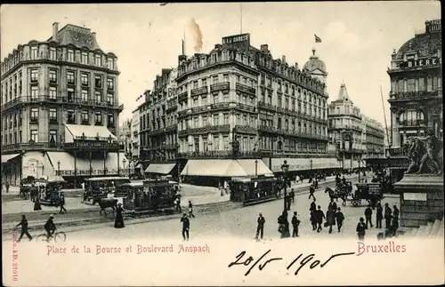 Ak Bruxelles Brüssel, Place de la Bourse et Boulevard Anspach, Pferdebahn