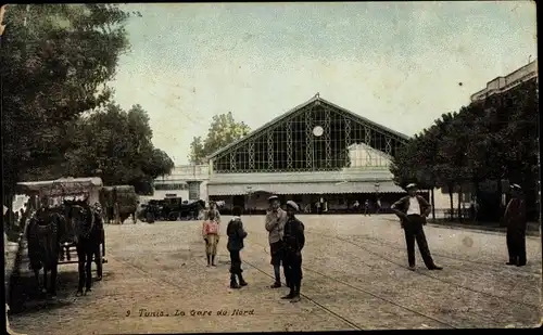 Ak Tunis Tunesien, La Gare du Nord, Bahnhof, Straßenseite