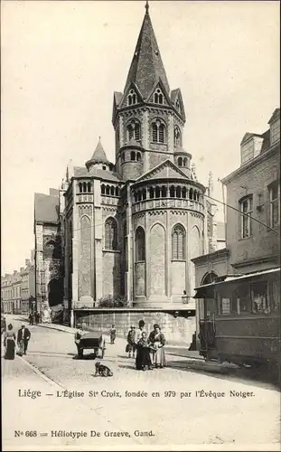 Ak Liège Lüttich Wallonien, L'Eglise St. Croix fondee en 979 par l'Eveque Notger, tramway