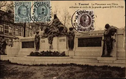 Ak Tournai Wallonien Hennegau, Le Monument aux Heros militaires et civils de la grande guerre