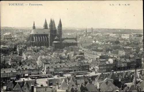 Ak Tournai Wallonien Hennegau, Ortsansicht mit Kirche