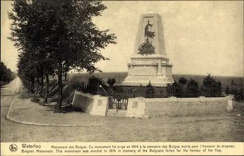 Ak Waterloo Wallonisch Brabant, Monument des Belges, 1914 a la memoire des Belges morts