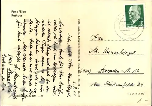 Ak Pirna an der Elbe, Rathaus, Luftaufnahme