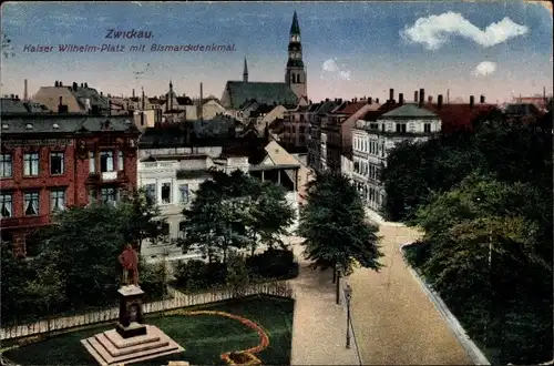 Ak Zwickau in Sachsen, Kaiser Wilhelm Platz, Bismarckdenkmal