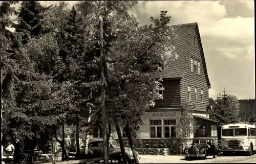 Ak Steinbach Johanngeorgenstadt im Erzgebirge, Waldesruh, Gasthof, Bus