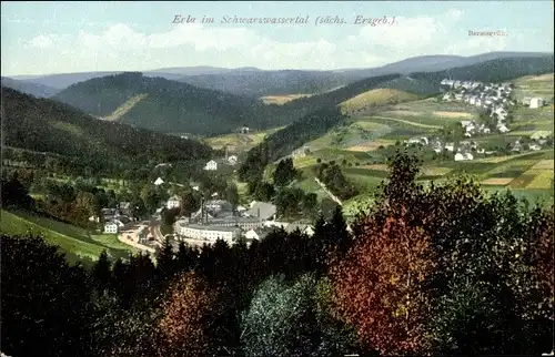 Ak Erla Schwarzenberg im Erzgebirge Sachsen, Panorama, Schwarzwassertal, Bermsgrün