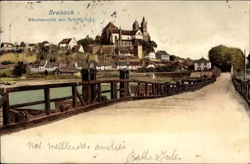 Ak Breisach am Oberrhein, Rheinansicht mit Schiffbrücke