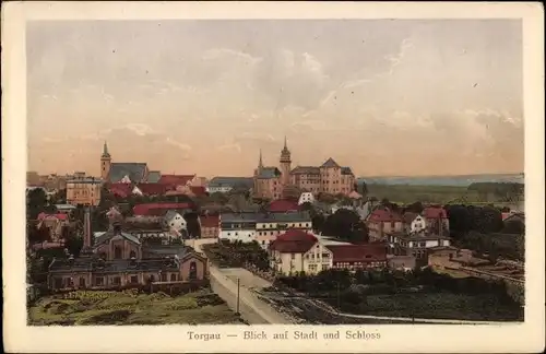 Ak Torgau an der Elbe, Blick auf Stadt und Schloss