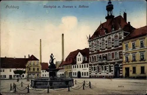Ak Frohburg in Sachsen, Marktplatz mit Brunnen und Rathaus