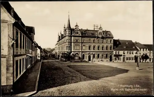 Ak Frohburg in Sachsen, Markt mit Bahnhofsstraße