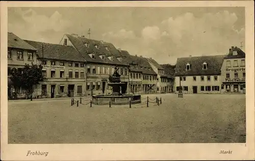 Ak Frohburg in Sachsen, Markt mit Brunnen, Drogerie Paul Oehm