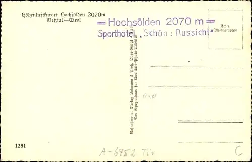 Ak Hochsölden Sölden in Tirol, Sporthotel Schöne Aussicht